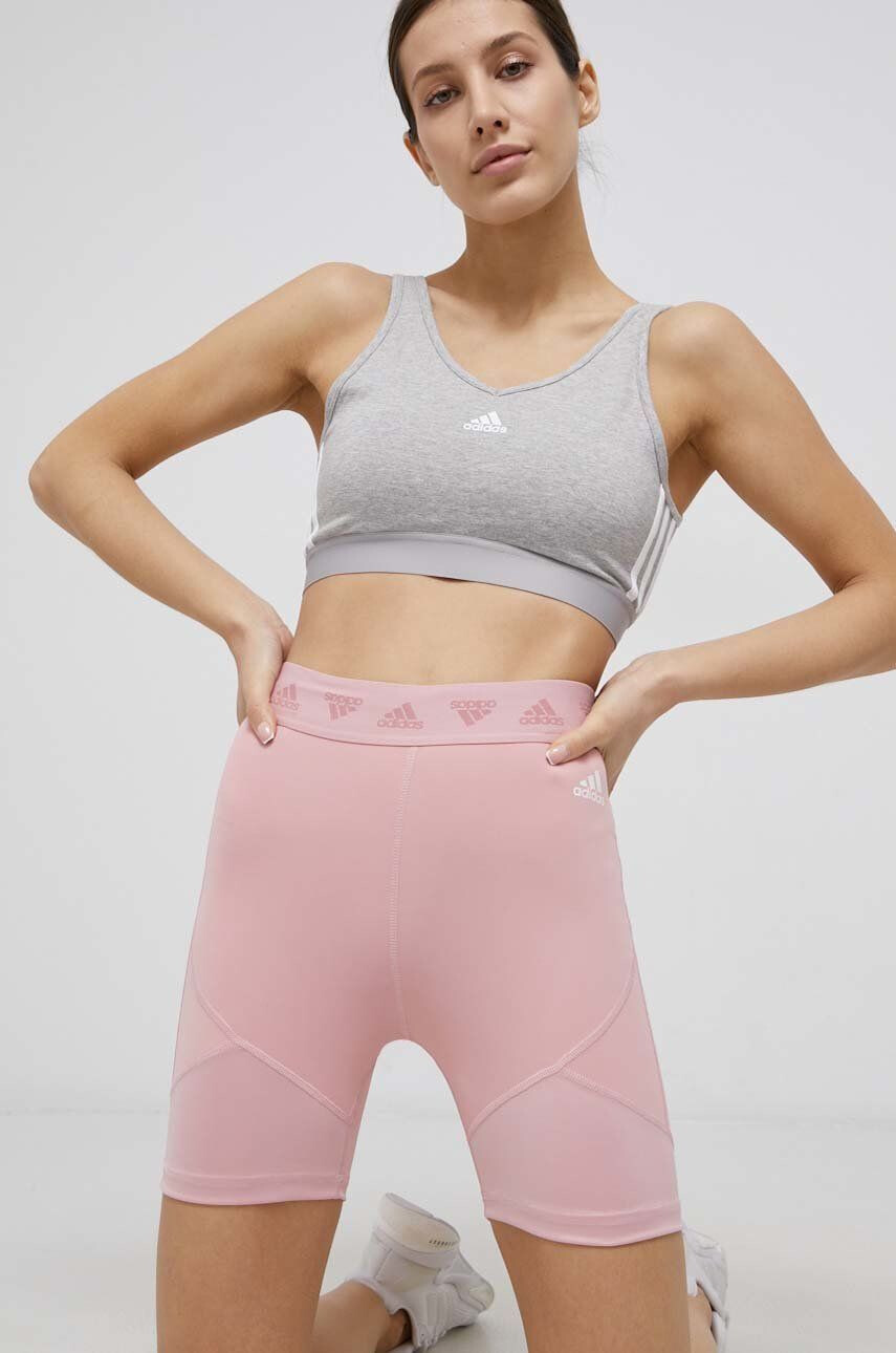 adidas Performance pantaloni scurți de antrenament HG8507 femei culoarea roz neted high waist - Pled.ro