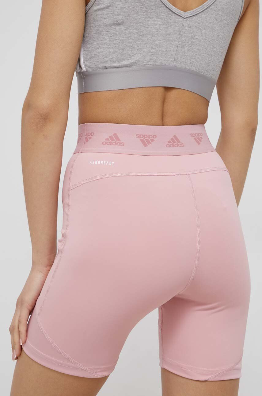 adidas Performance pantaloni scurți de antrenament HG8507 femei culoarea roz neted high waist - Pled.ro