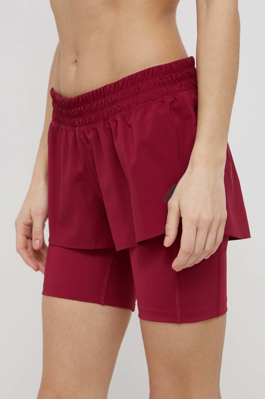 adidas Performance pantaloni scurți de alergare HC1751 femei culoarea bordo neted medium waist - Pled.ro