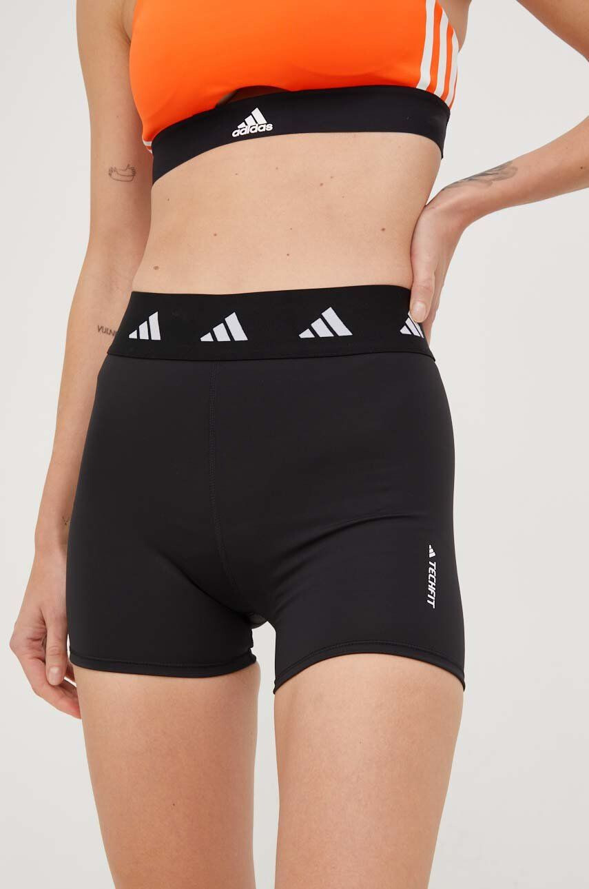 adidas Performance pantaloni scurți de antrenament Period Proof femei culoarea negru cu imprimeu high waist - Pled.ro