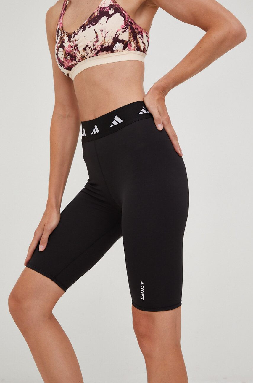 adidas Performance pantaloni scurți de antrenament Techfit Period Proof femei culoarea negru cu imprimeu high waist - Pled.ro