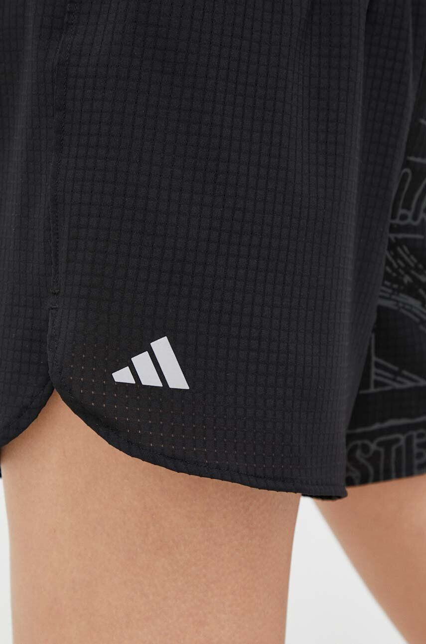 adidas Performance pantaloni scurți de alergare Run for the Oceans culoarea negru cu imprimeu medium waist - Pled.ro