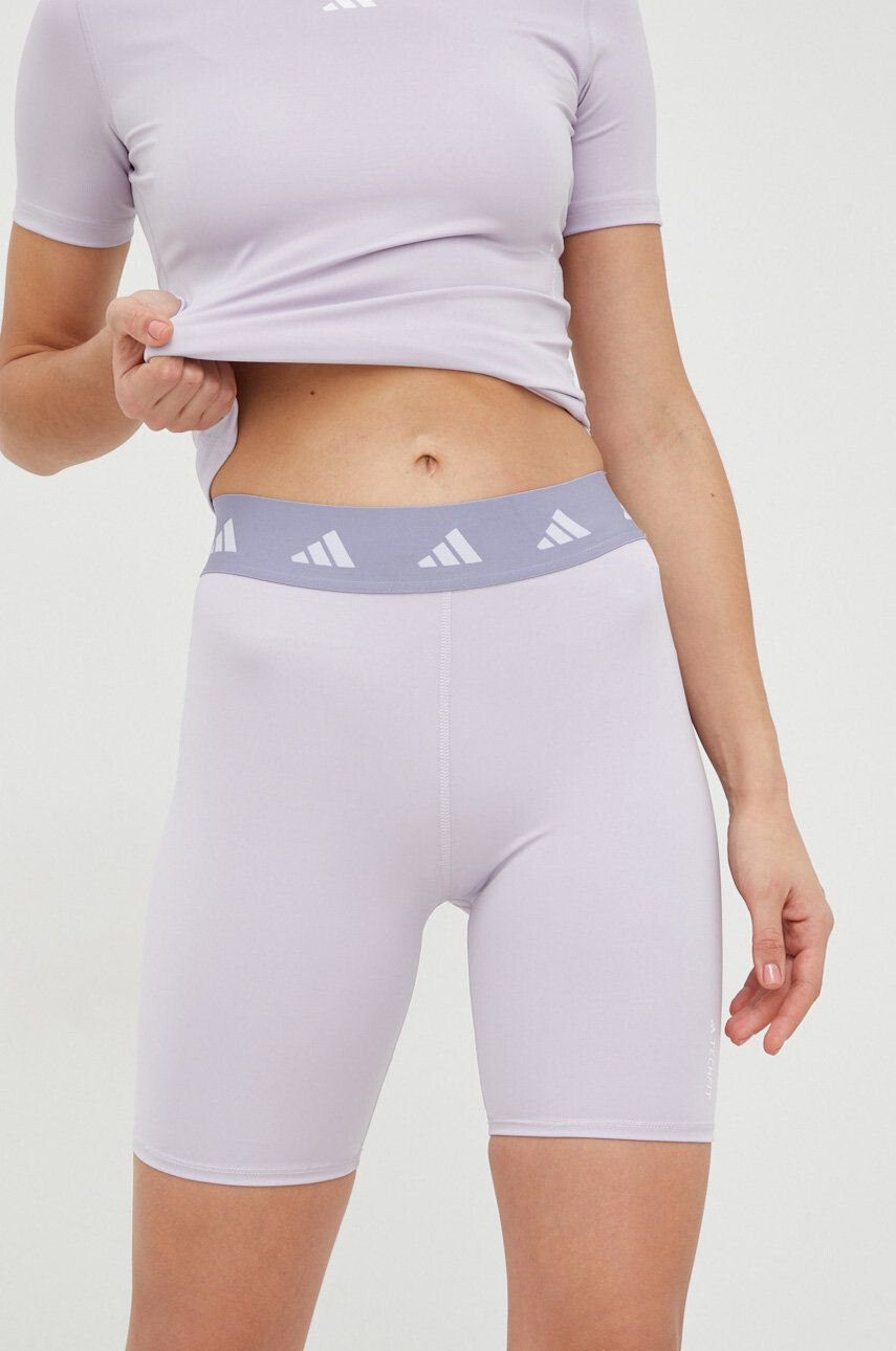 adidas Performance pantaloni scurți de antrenament femei culoarea violet neted high waist - Pled.ro