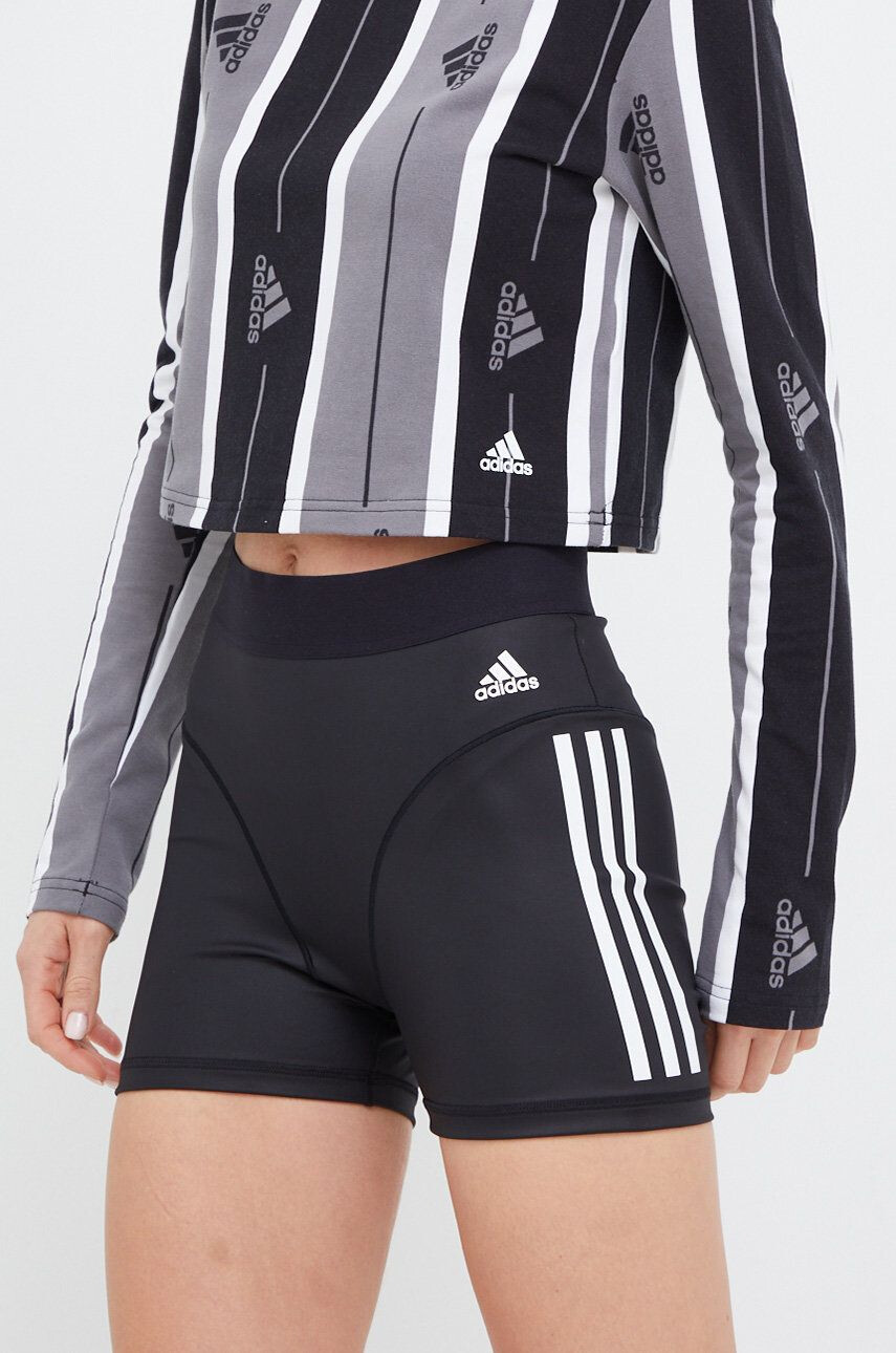 adidas Performance pantaloni scurți de antrenament Hyperglam femei culoarea negru cu imprimeu high waist - Pled.ro