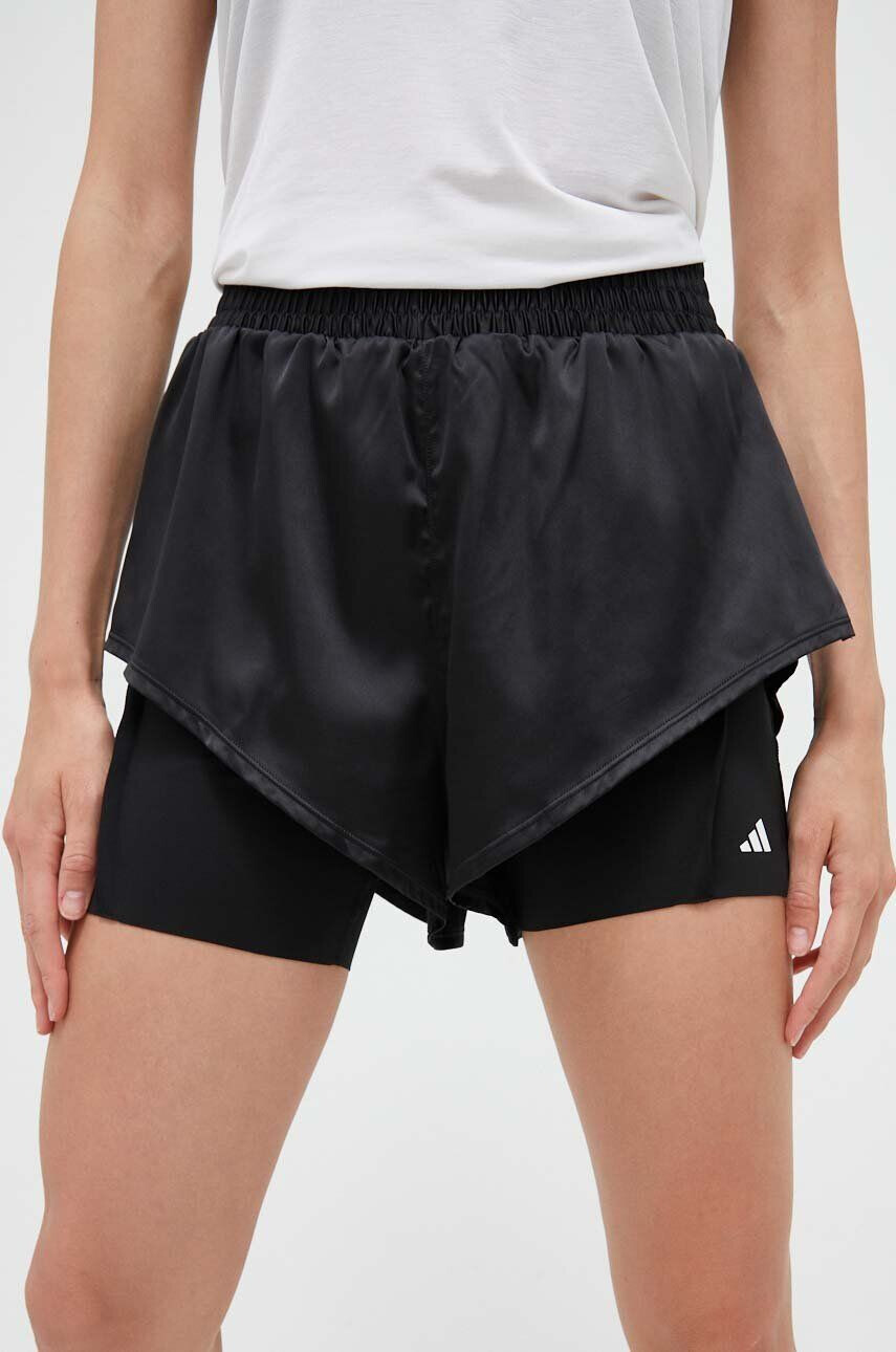 adidas Performance pantaloni scurți de antrenament Power culoarea negru neted high waist - Pled.ro