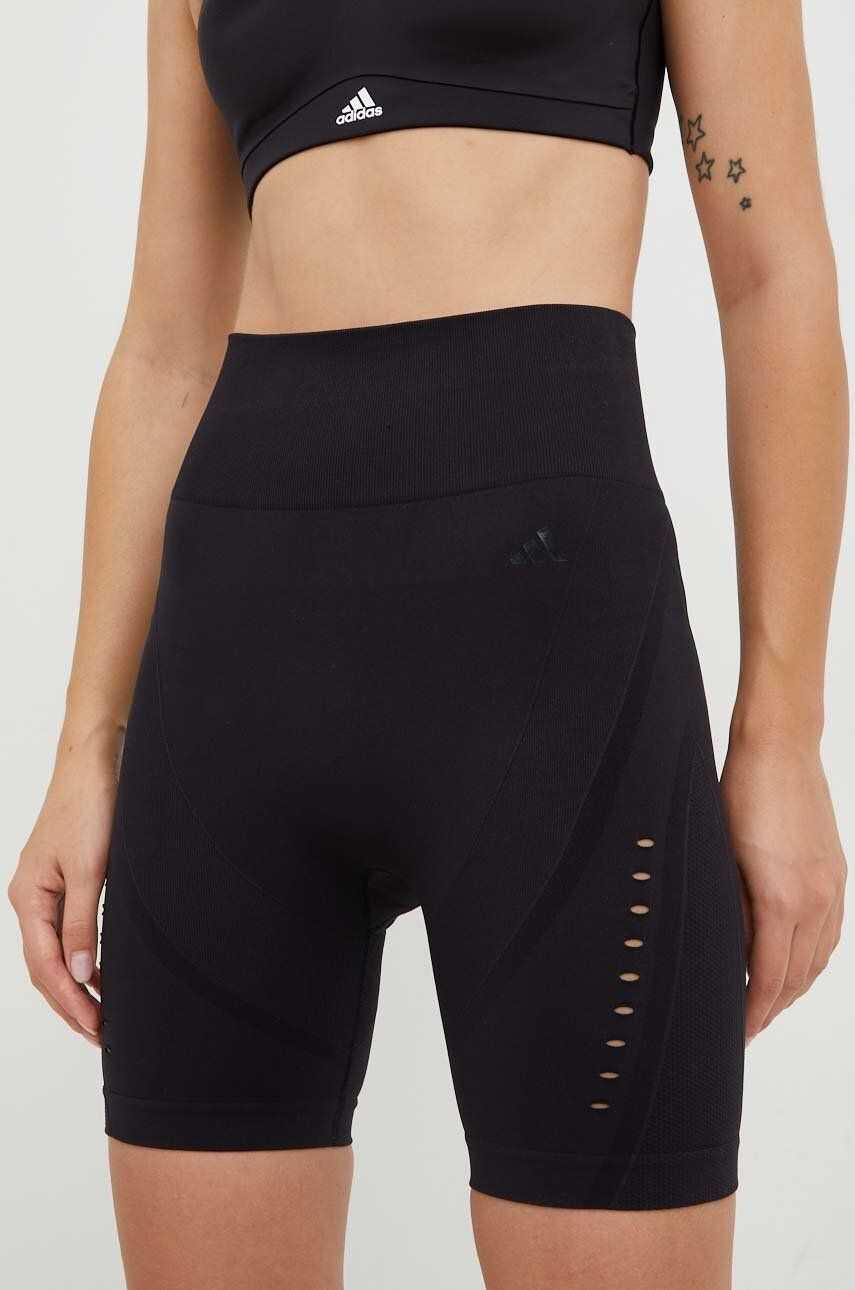 adidas Performance pantaloni scurți de yoga Aeroknit 2.0 femei culoarea negru neted high waist - Pled.ro