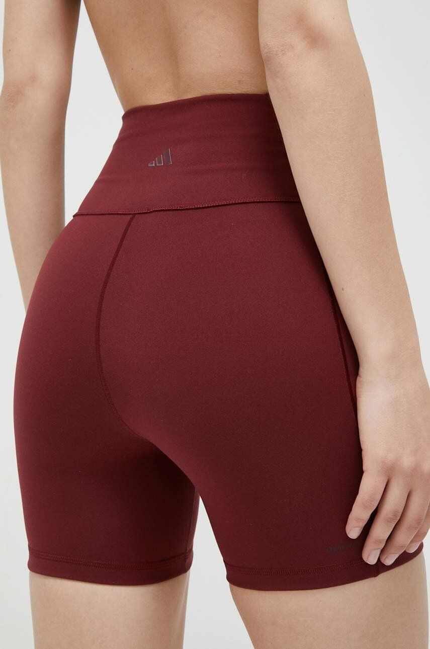 adidas Performance pantaloni scurți de yoga Studio culoarea bordo neted medium waist - Pled.ro