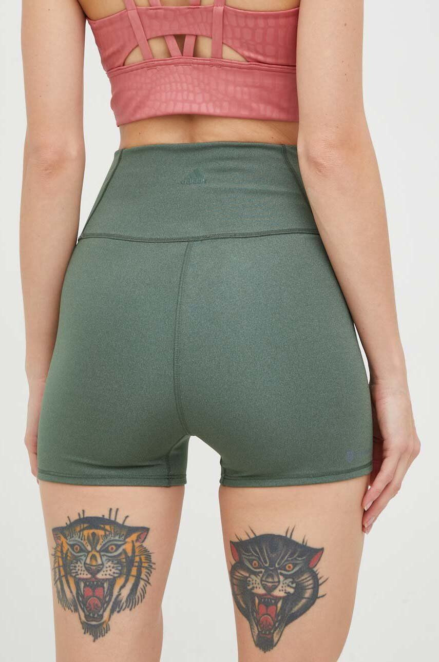 adidas Performance pantaloni scurți de yoga Studio Lux Fire femei culoarea verde neted high waist - Pled.ro