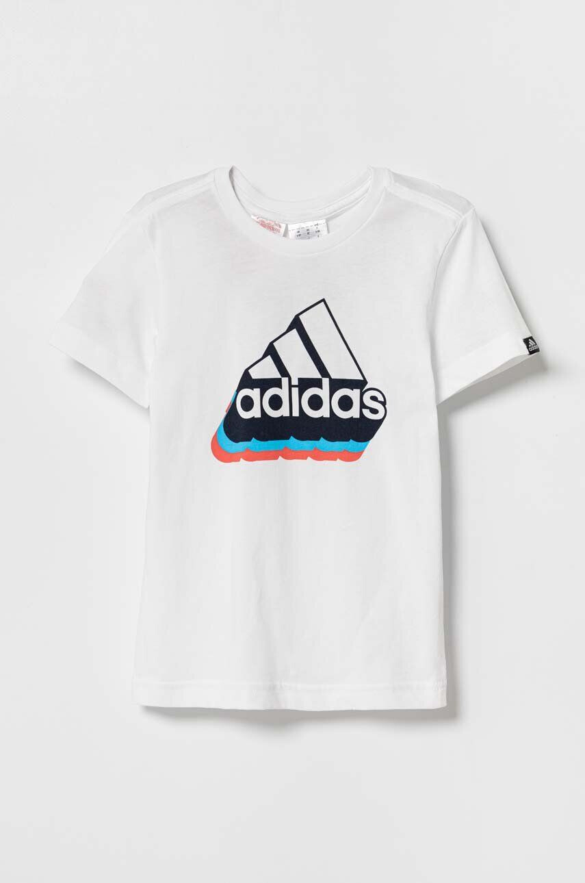 adidas tricou de bumbac pentru copii culoarea alb cu imprimeu - Pled.ro