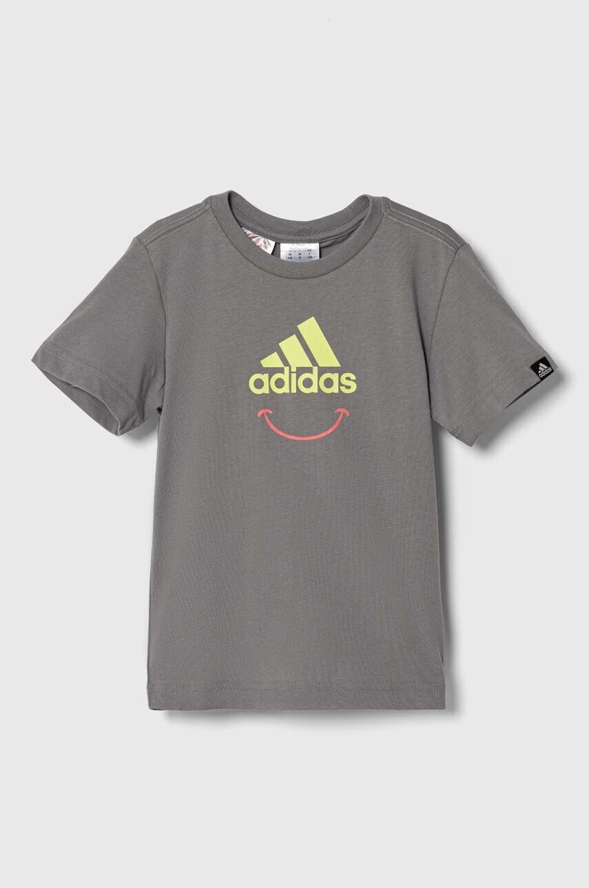 adidas tricou de bumbac pentru copii culoarea gri cu imprimeu - Pled.ro