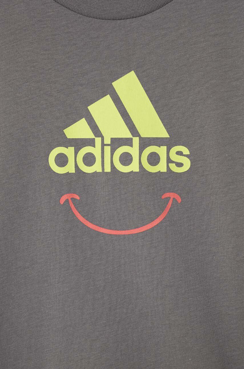 adidas tricou de bumbac pentru copii culoarea gri cu imprimeu - Pled.ro