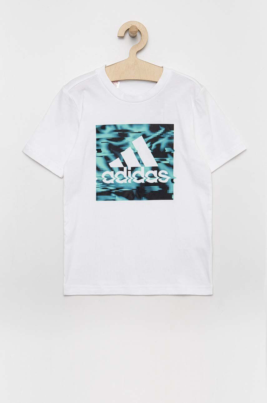 adidas tricou de bumbac pentru copii culoarea alb cu imprimeu - Pled.ro