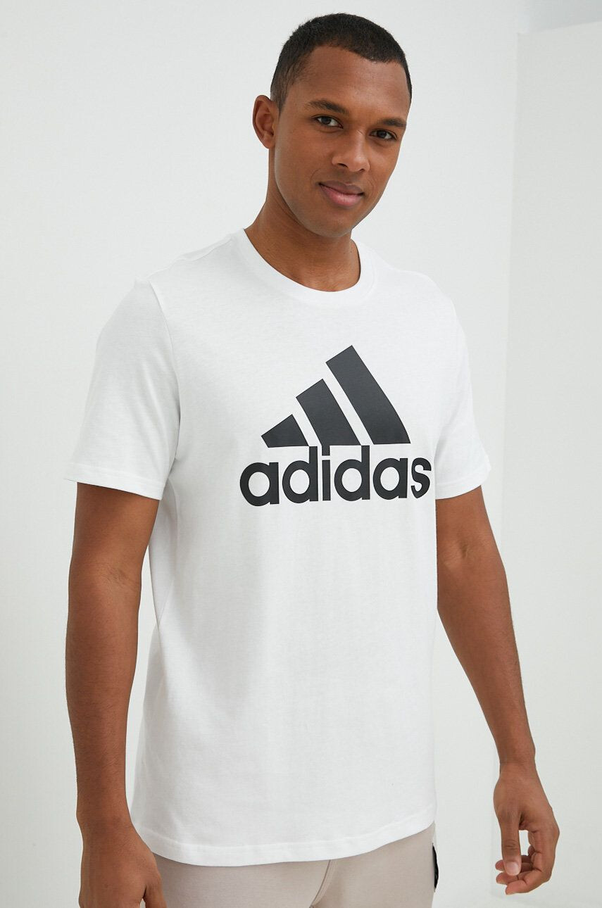 adidas tricou din bumbac culoarea alb cu imprimeu - Pled.ro