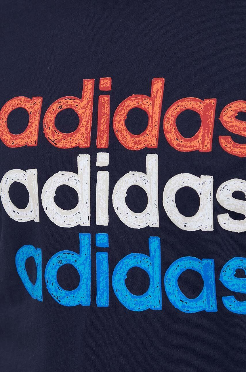 adidas tricou din bumbac culoarea albastru marin cu imprimeu - Pled.ro