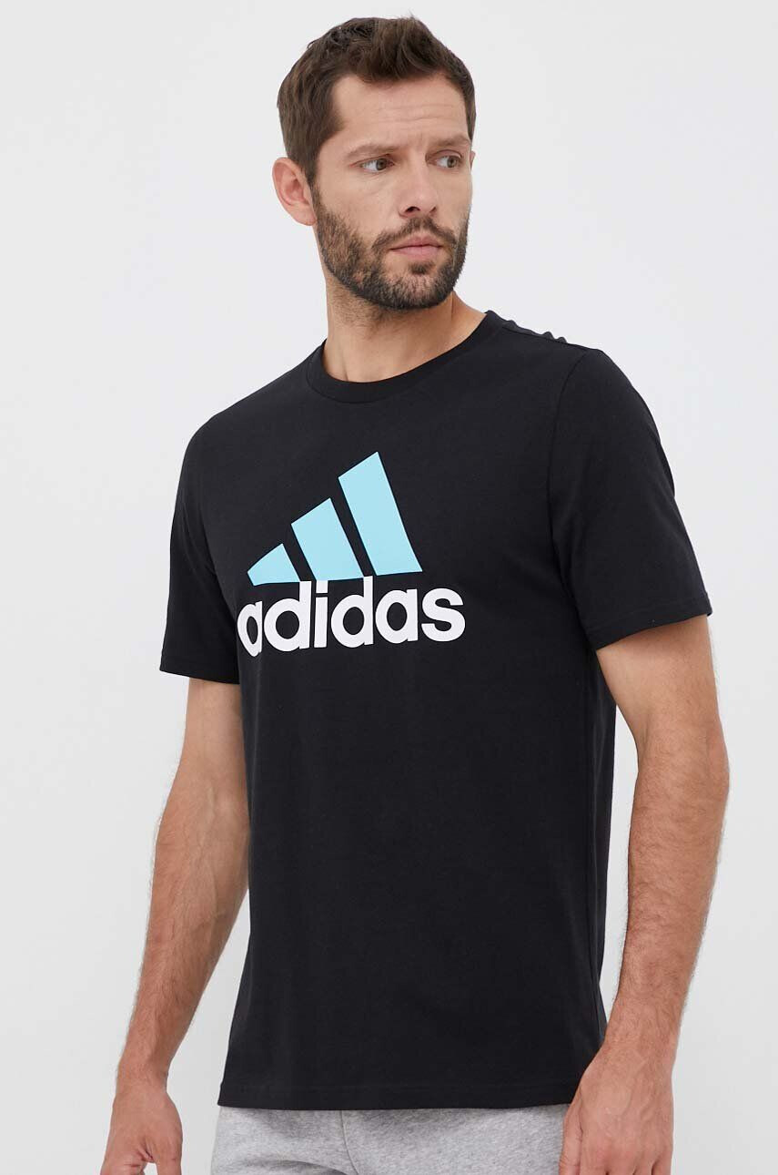 adidas tricou din bumbac culoarea negru cu imprimeu - Pled.ro