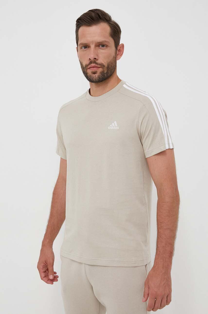 adidas tricou din bumbac culoarea bej cu imprimeu - Pled.ro