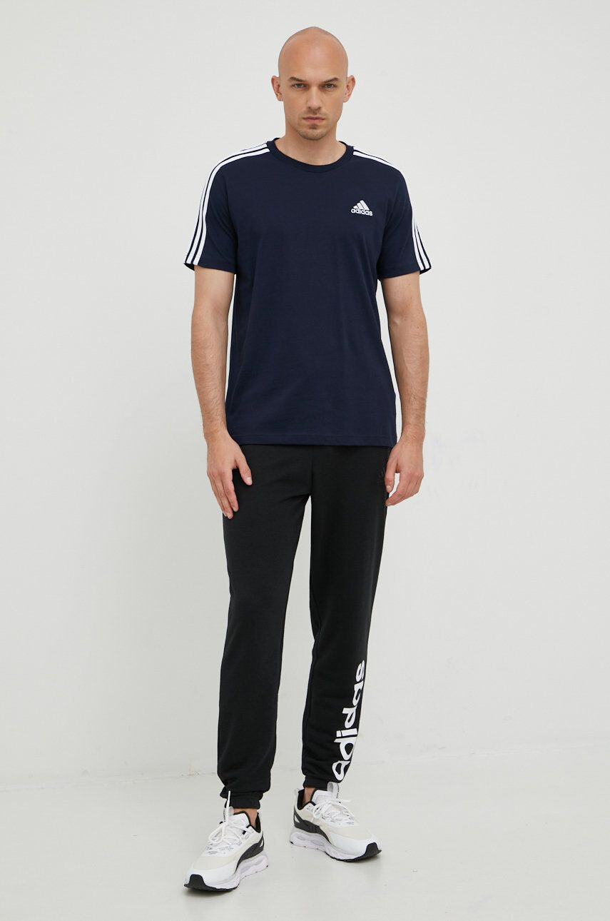 adidas tricou din bumbac culoarea albastru marin neted - Pled.ro