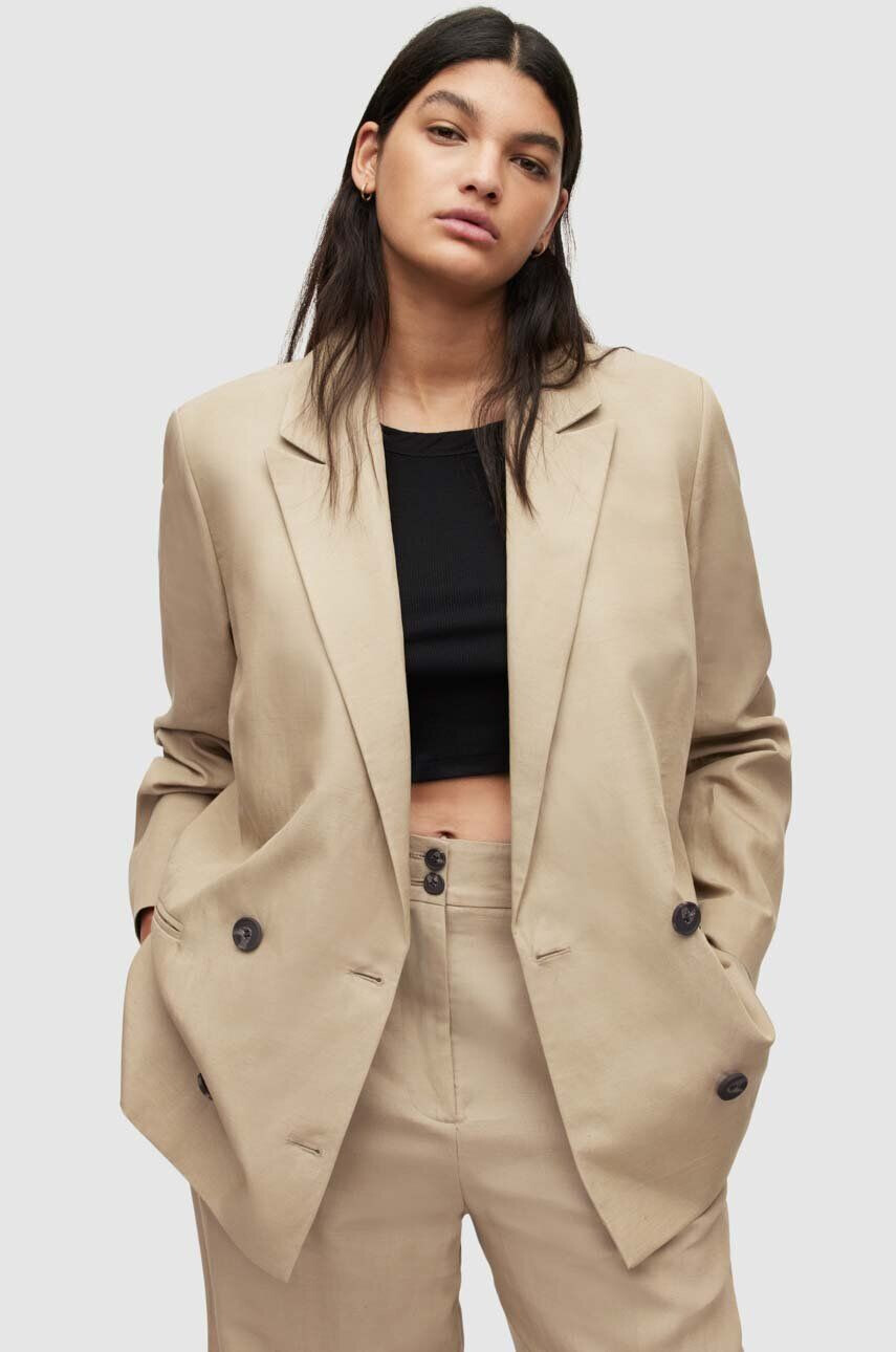 AllSaints blazer din amestec de in culoarea bej oversize neted - Pled.ro