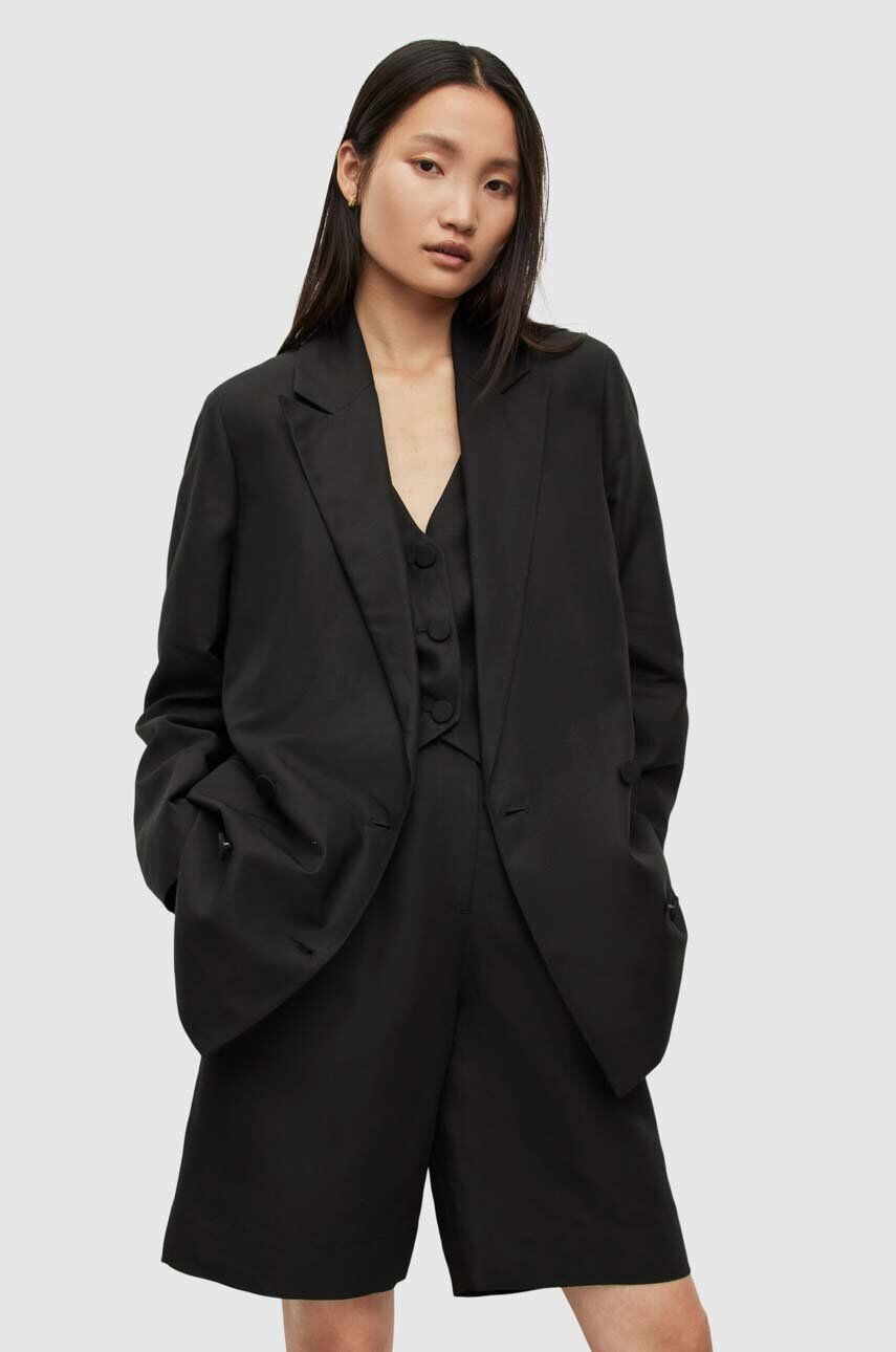 AllSaints blazer din amestec de in culoarea negru oversize neted - Pled.ro