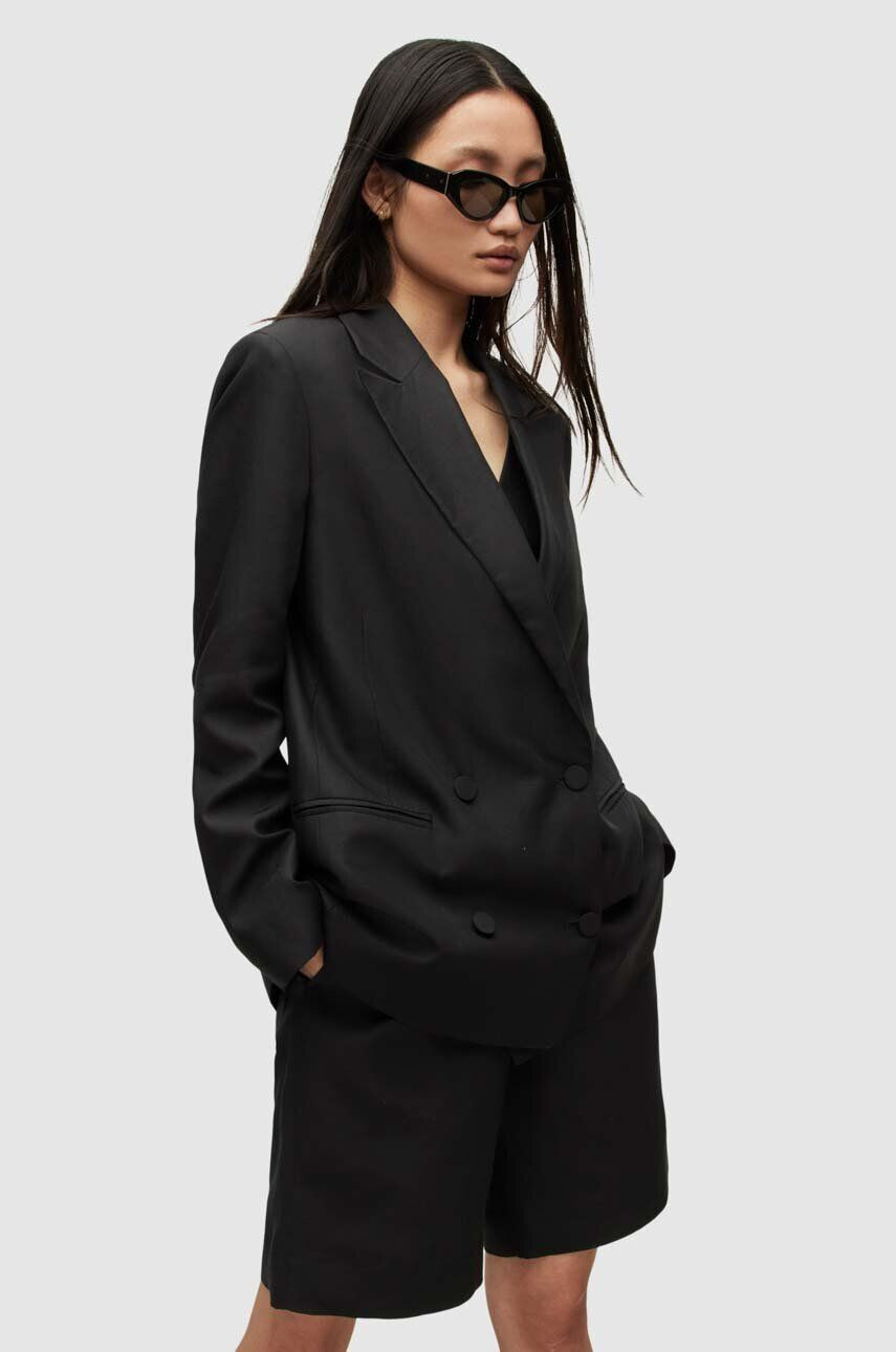 AllSaints blazer din amestec de in culoarea negru oversize neted - Pled.ro