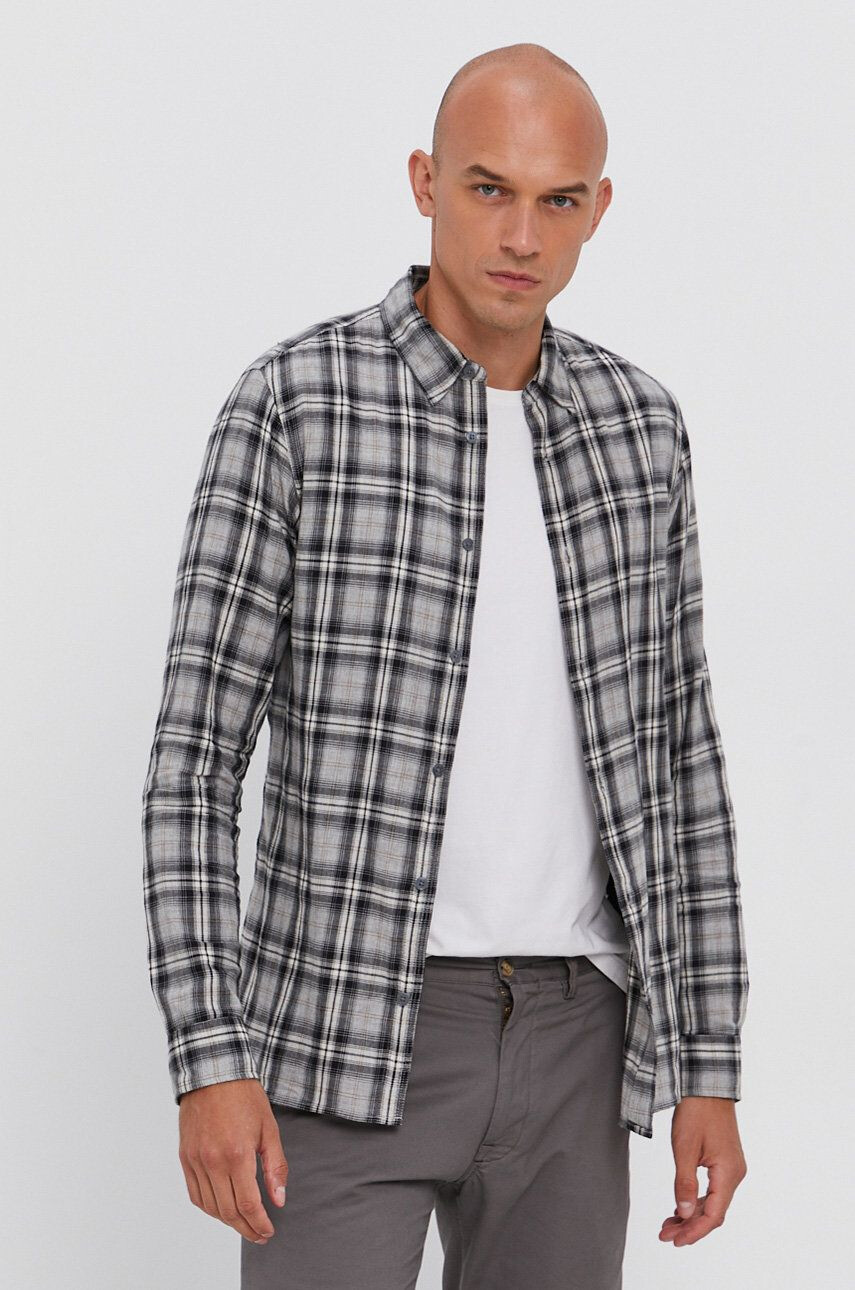 AllSaints Cămașă din bumbac bărbați culoarea gri cu guler button-down regular - Pled.ro