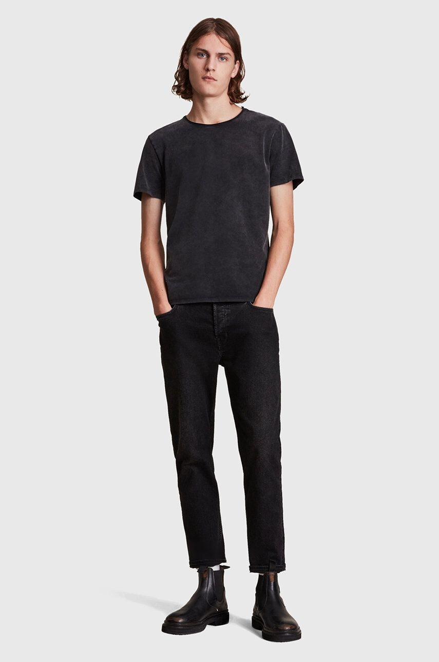 AllSaints Longsleeve bărbați culoarea gri material neted - Pled.ro