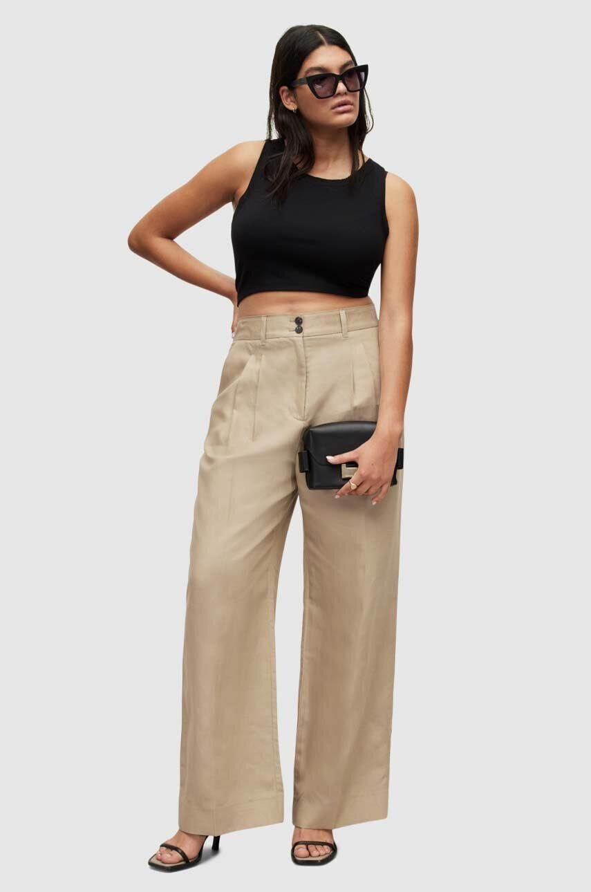 AllSaints pantaloni femei culoarea bej lat high waist - Pled.ro