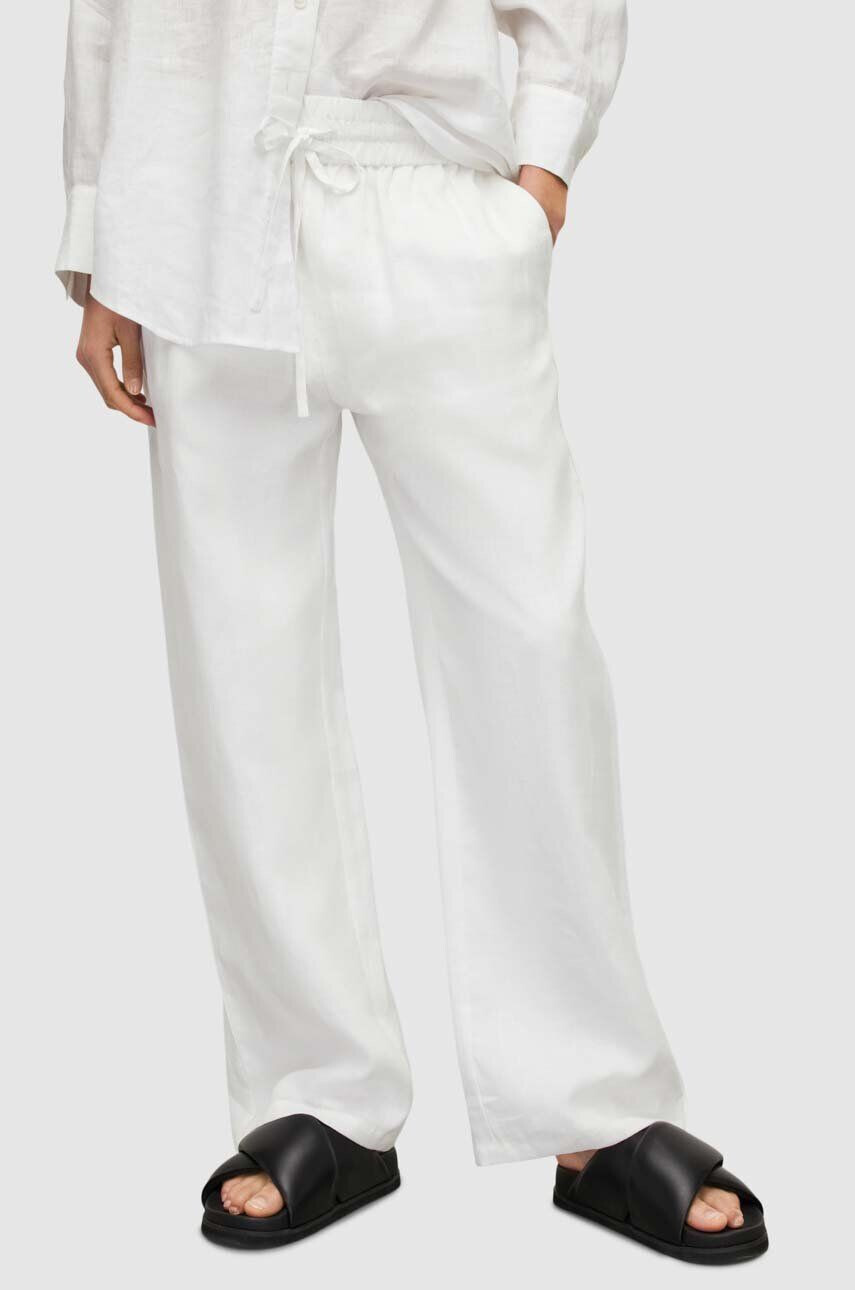 AllSaints pantaloni din in culoarea alb lat high waist - Pled.ro