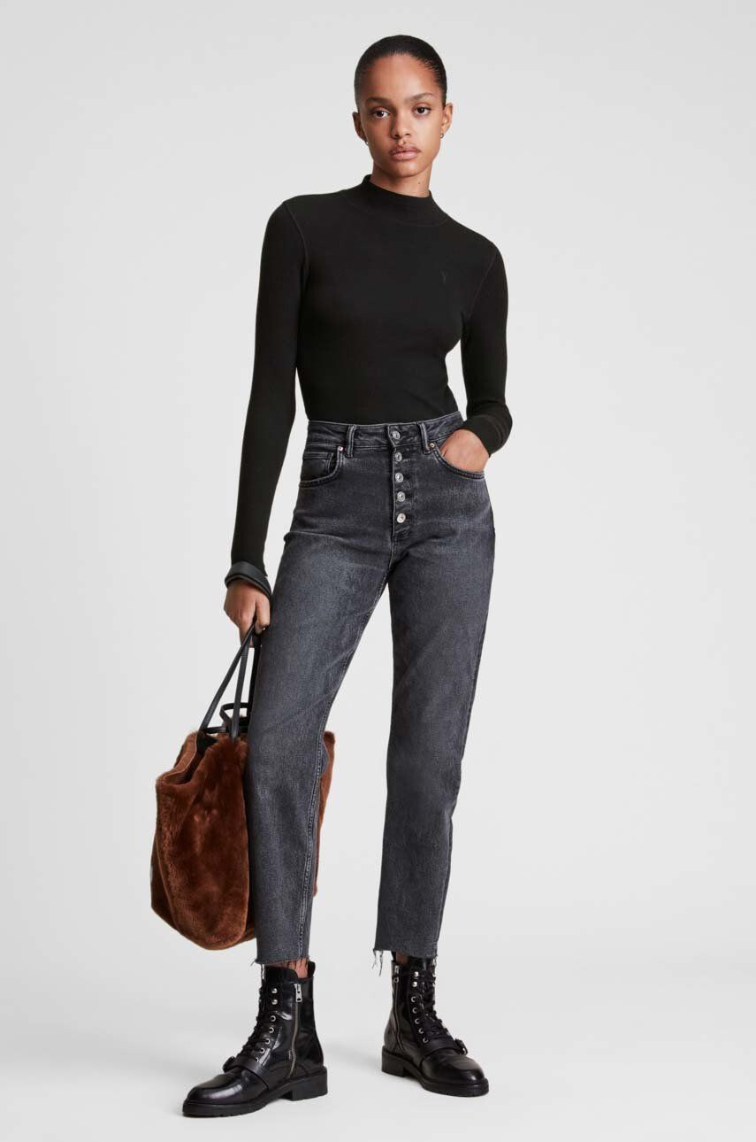 AllSaints pulover femei culoarea negru light cu guler - Pled.ro