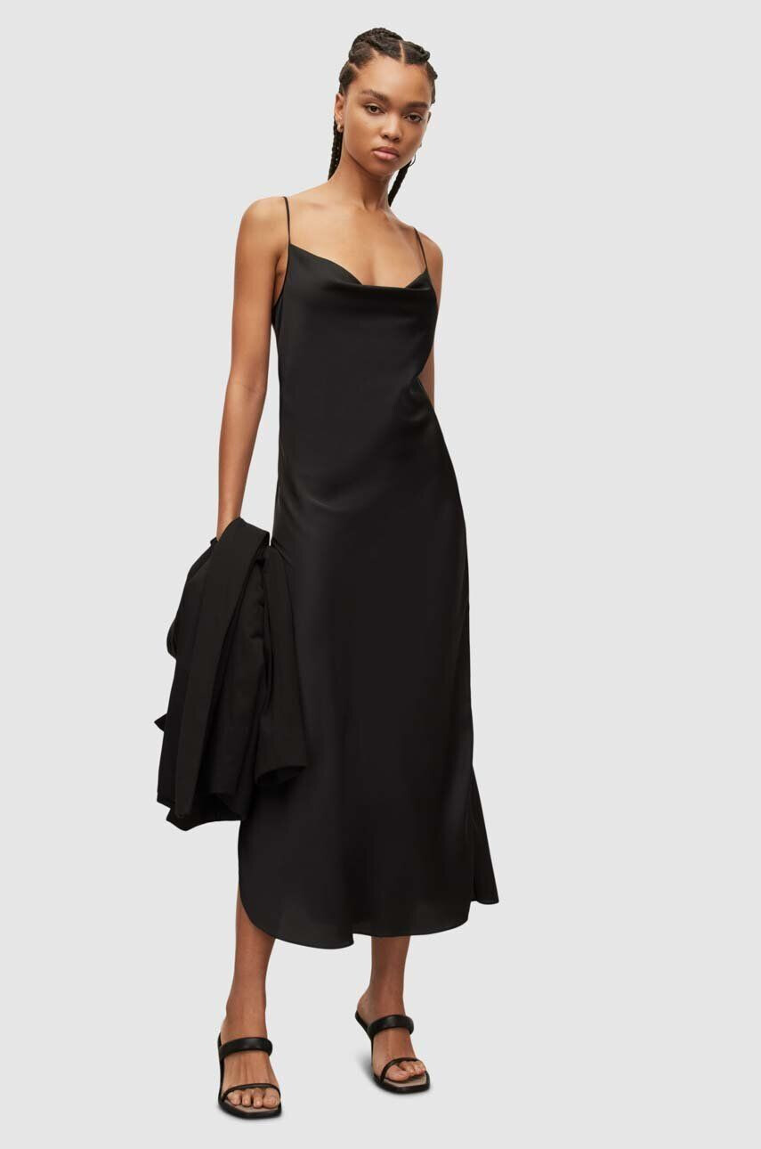 AllSaints rochie culoarea negru midi drept - Pled.ro