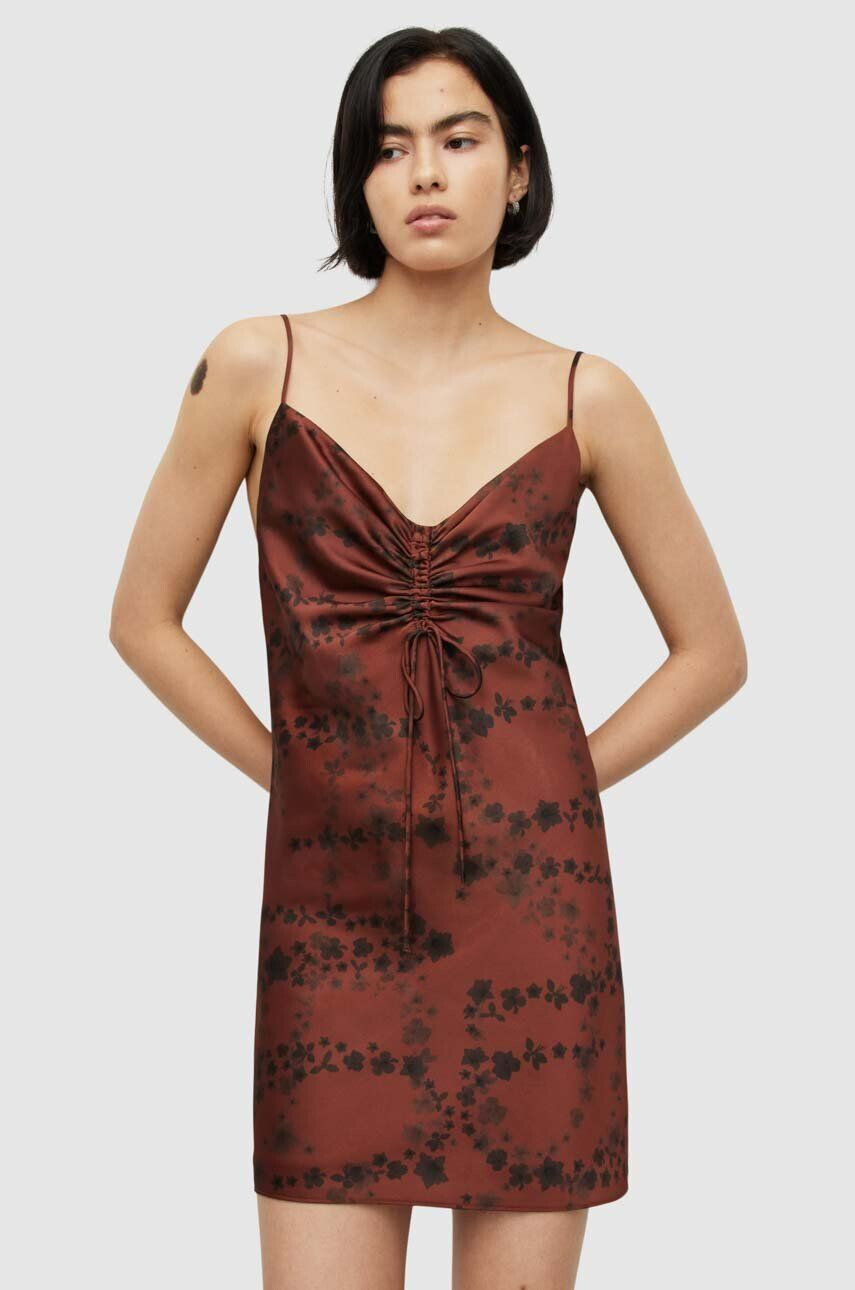 AllSaints rochie Alexi Sara culoarea maro mini drept - Pled.ro