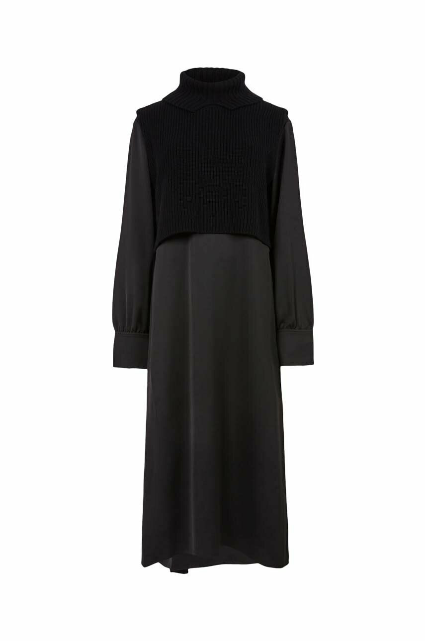 AllSaints rochie din amestec de cașmir culoarea negru maxi evazati - Pled.ro