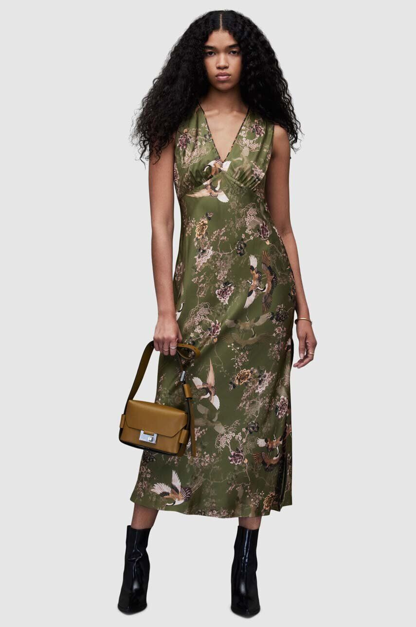 AllSaints rochie KARLA PEGGY DRESS culoarea verde midi drept - Pled.ro