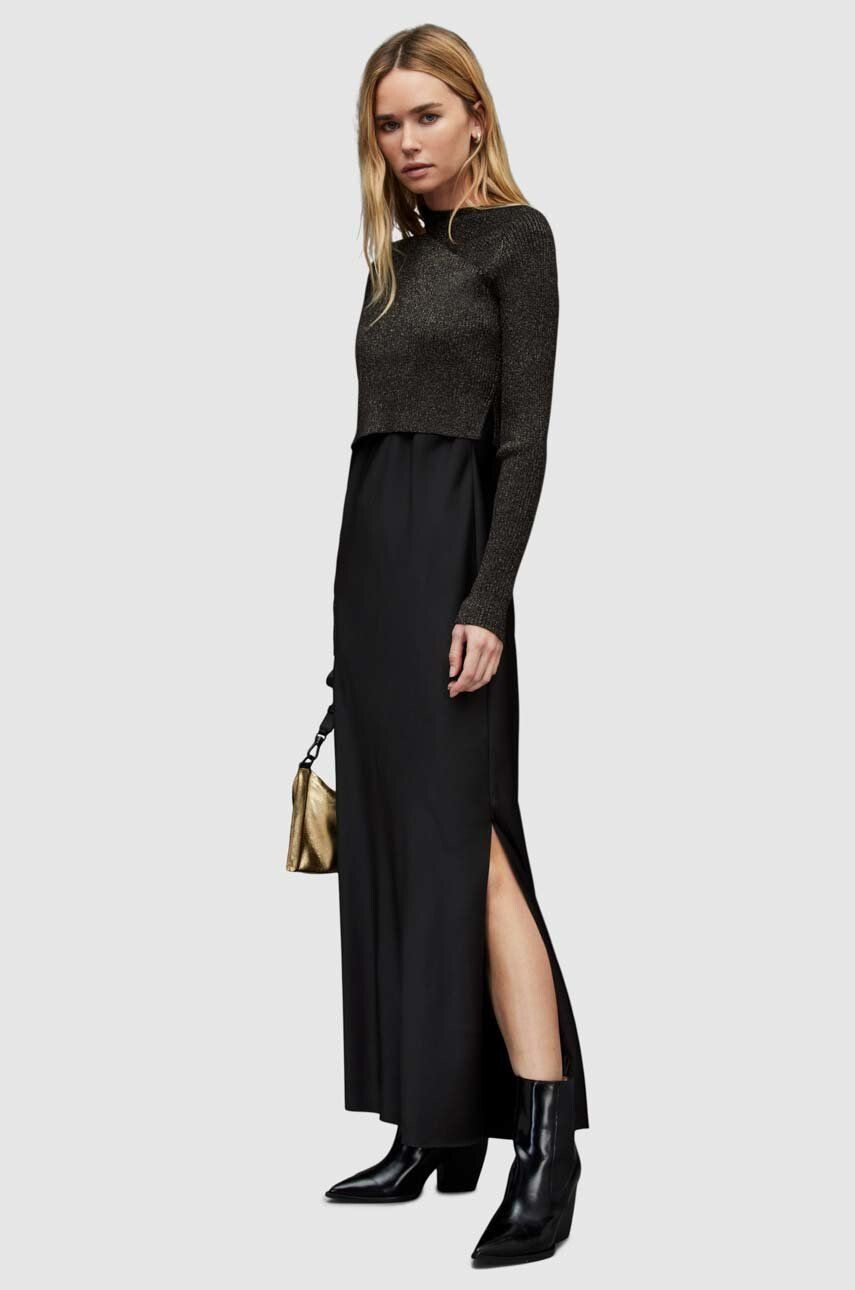 AllSaints rochie si pulover culoarea negru midi drept - Pled.ro