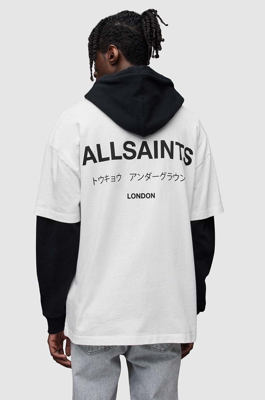 AllSaints tricou din bumbac culoarea alb cu imprimeu - Pled.ro