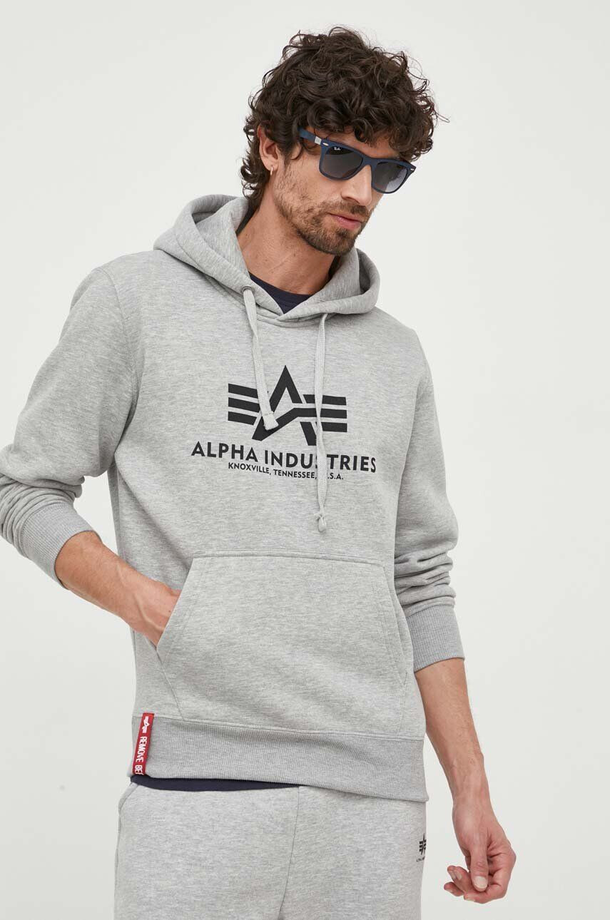 Alpha Industries bluză Basic Hoody bărbați culoarea gri cu glugă cu imprimeu 178312.17-grey - Pled.ro