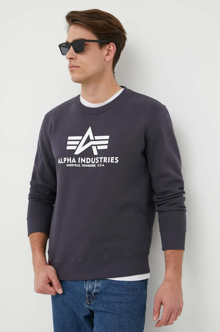 Alpha Industries bluză Basic Sweater bărbați culoarea albastru marin cu imprimeu 178302.02-Navy - Pled.ro