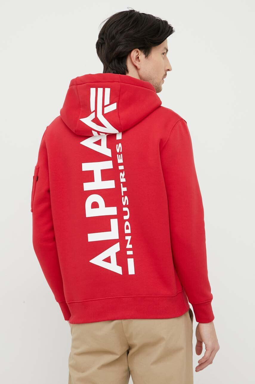 Alpha Industries bluza barbati culoarea negru cu glugă cu imprimeu - Pled.ro