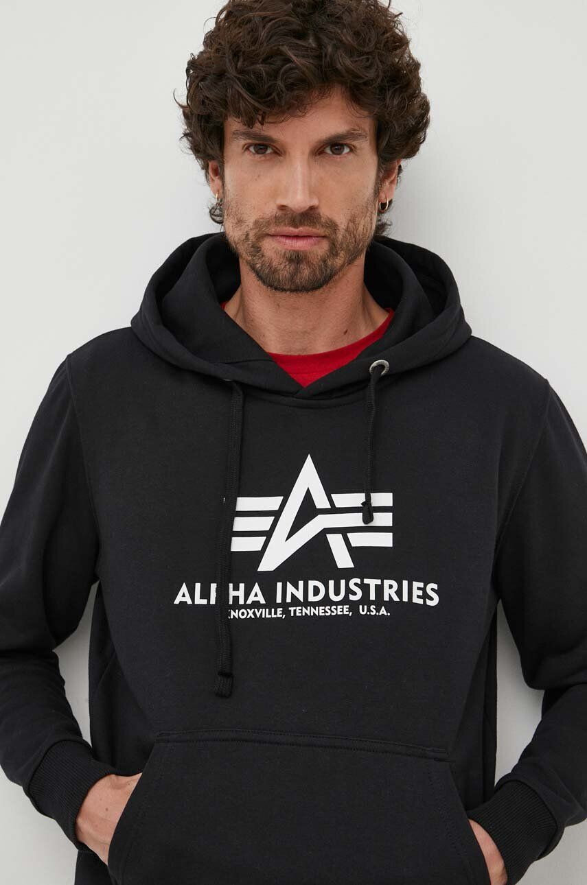 Alpha Industries bluză Basic Hoody bărbați culoarea negru cu glugă cu imprimeu 178312.03-black - Pled.ro