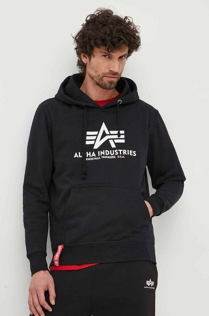 Alpha Industries bluză Basic Hoody bărbați culoarea negru cu glugă cu imprimeu 178312.03-black - Pled.ro