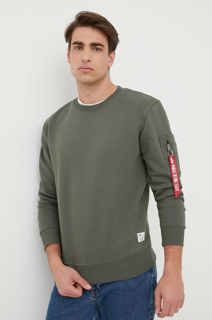 Alpha Industries bluză barbati culoarea verde cu glugă neted 196318.142-DarkOlive - Pled.ro