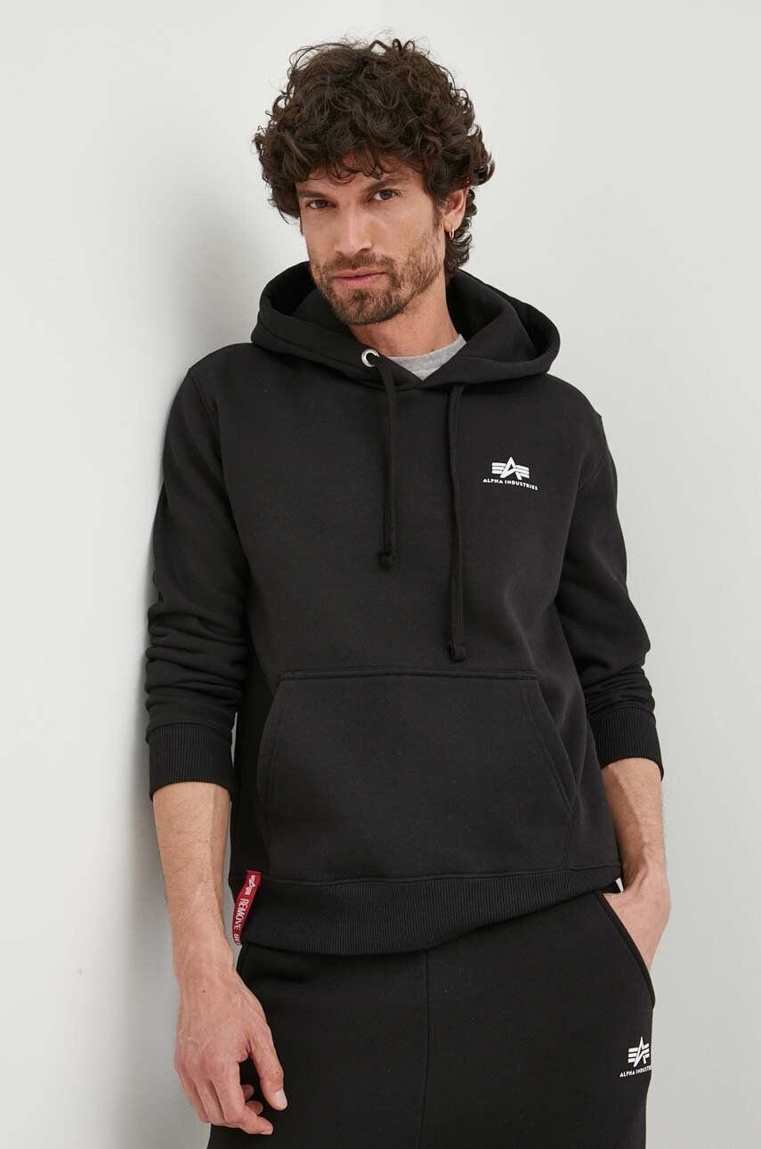 Alpha Industries bluză Basic Hoody Small Logo bărbați culoarea negru cu glugă cu imprimeu 196318.03-black - Pled.ro