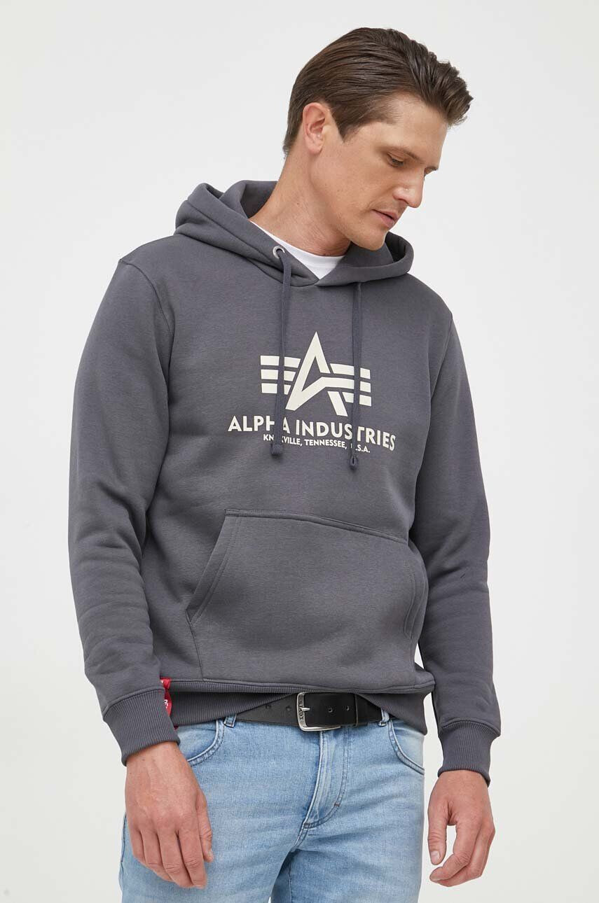 Alpha Industries bluză Basic barbati culoarea gri cu glugă cu imprimeu 178312.136-grey - Pled.ro