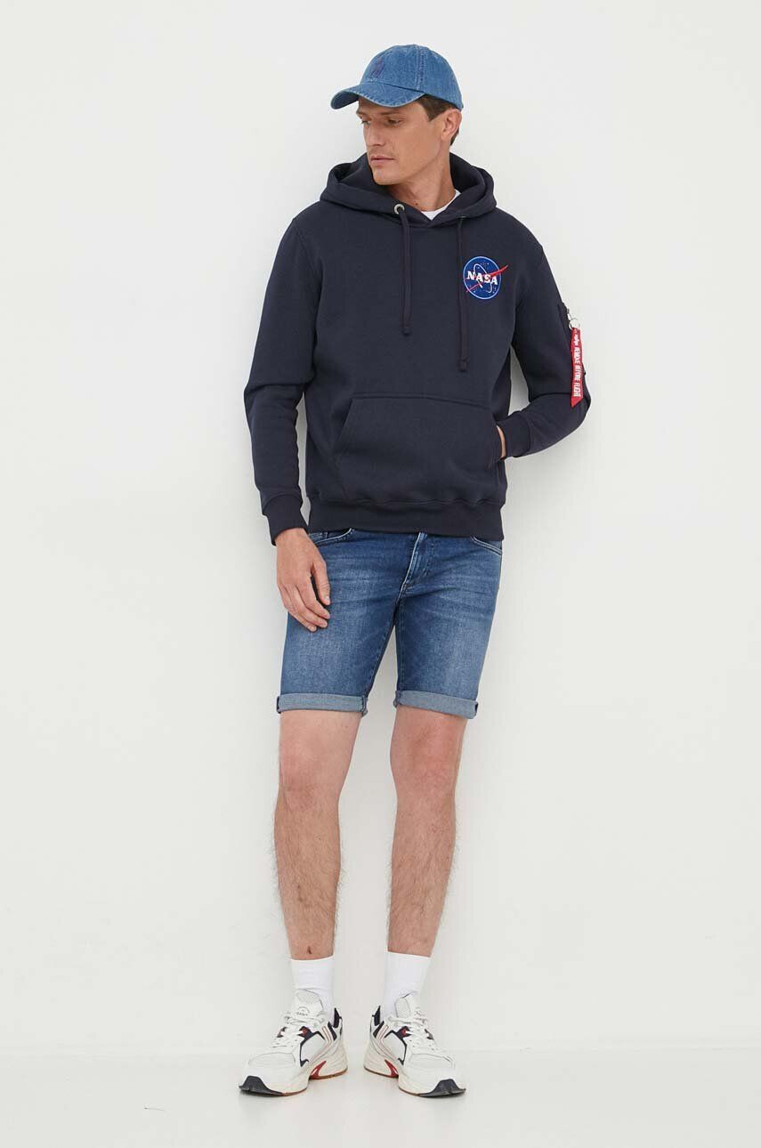 Alpha Industries bluză Space Shuttle Hoody bărbați culoarea albastru marin cu glugă cu imprimeu 178317.07-navy - Pled.ro