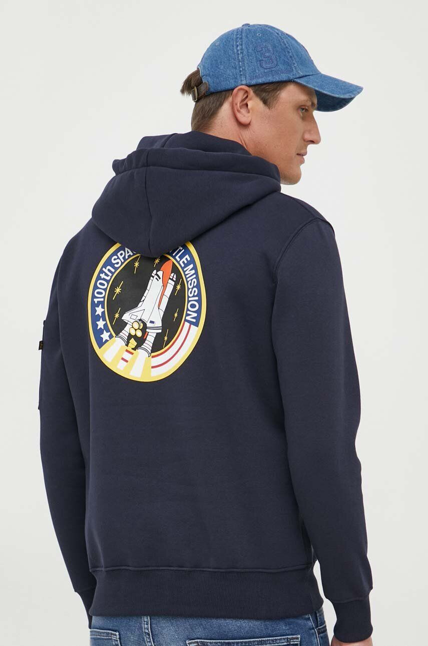 Alpha Industries bluză Space Shuttle Hoody bărbați culoarea albastru marin cu glugă cu imprimeu 178317.07-navy - Pled.ro