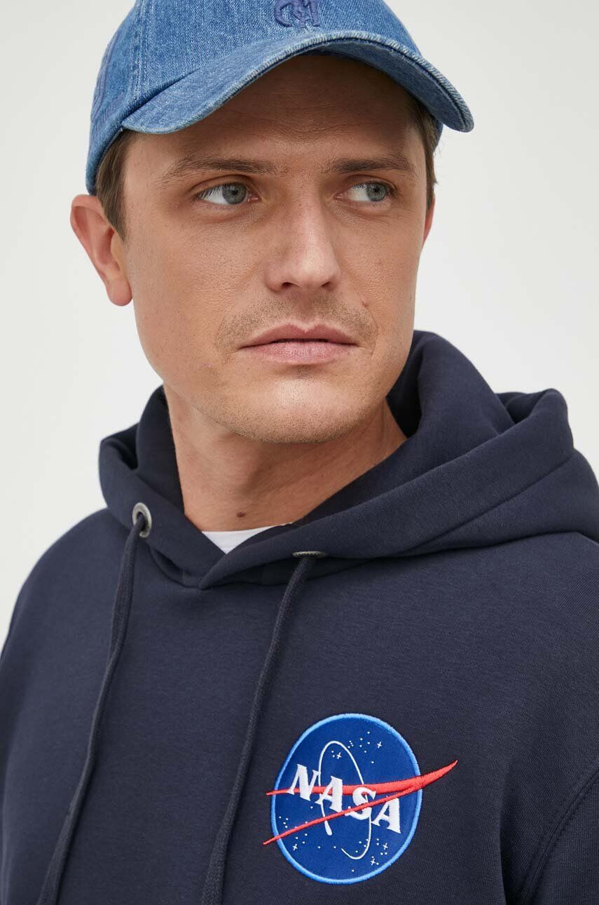 Alpha Industries bluză Space Shuttle Hoody bărbați culoarea albastru marin cu glugă cu imprimeu 178317.07-navy - Pled.ro