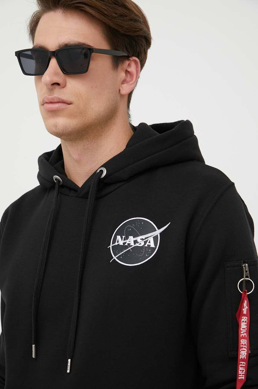 Alpha Industries bluză x Nasa Dark Side Hoody bărbați culoarea negru cu glugă cu imprimeu 108337.285 - Pled.ro