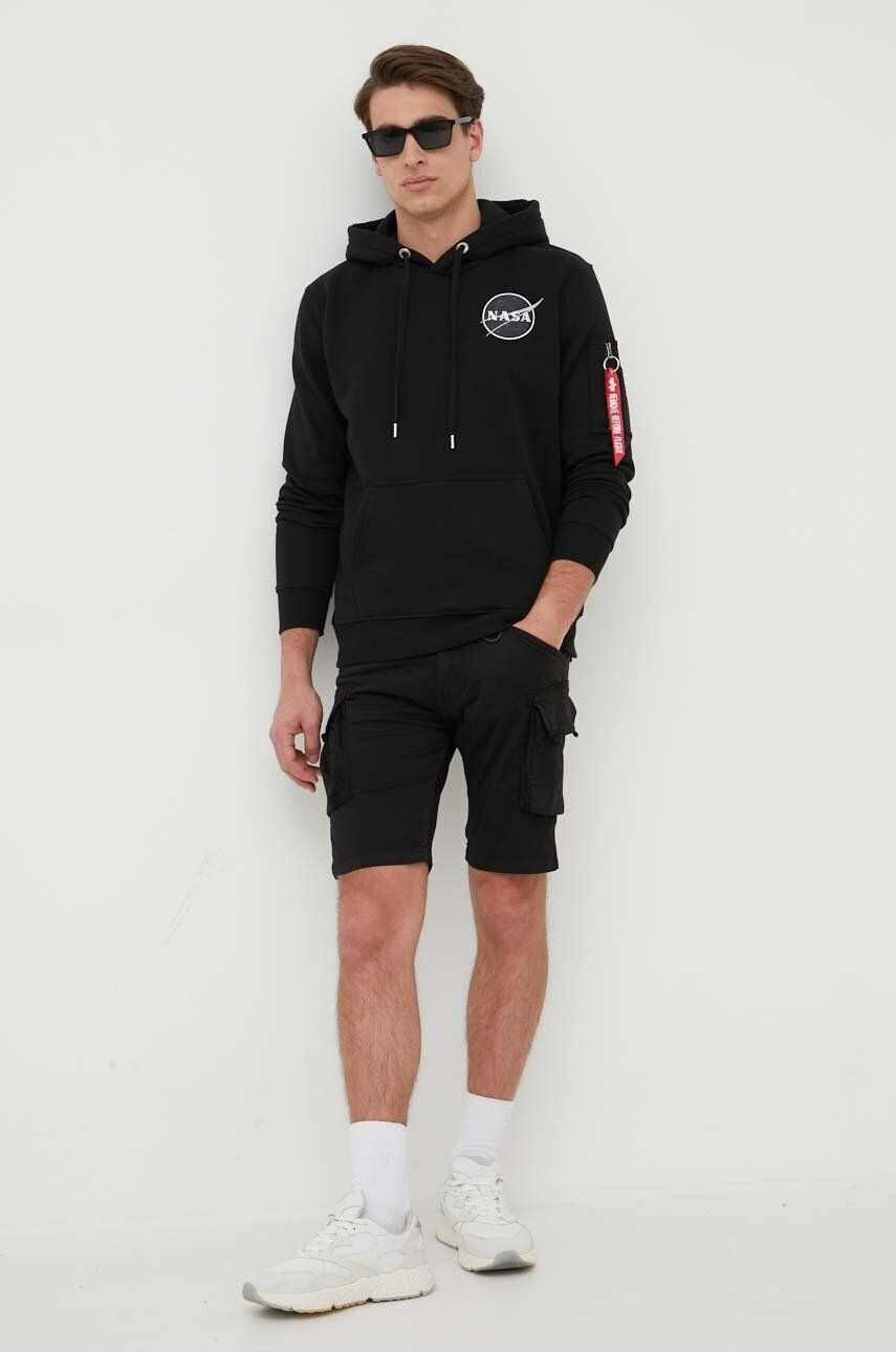 Alpha Industries bluză x Nasa Dark Side Hoody bărbați culoarea negru cu glugă cu imprimeu 108337.285 - Pled.ro