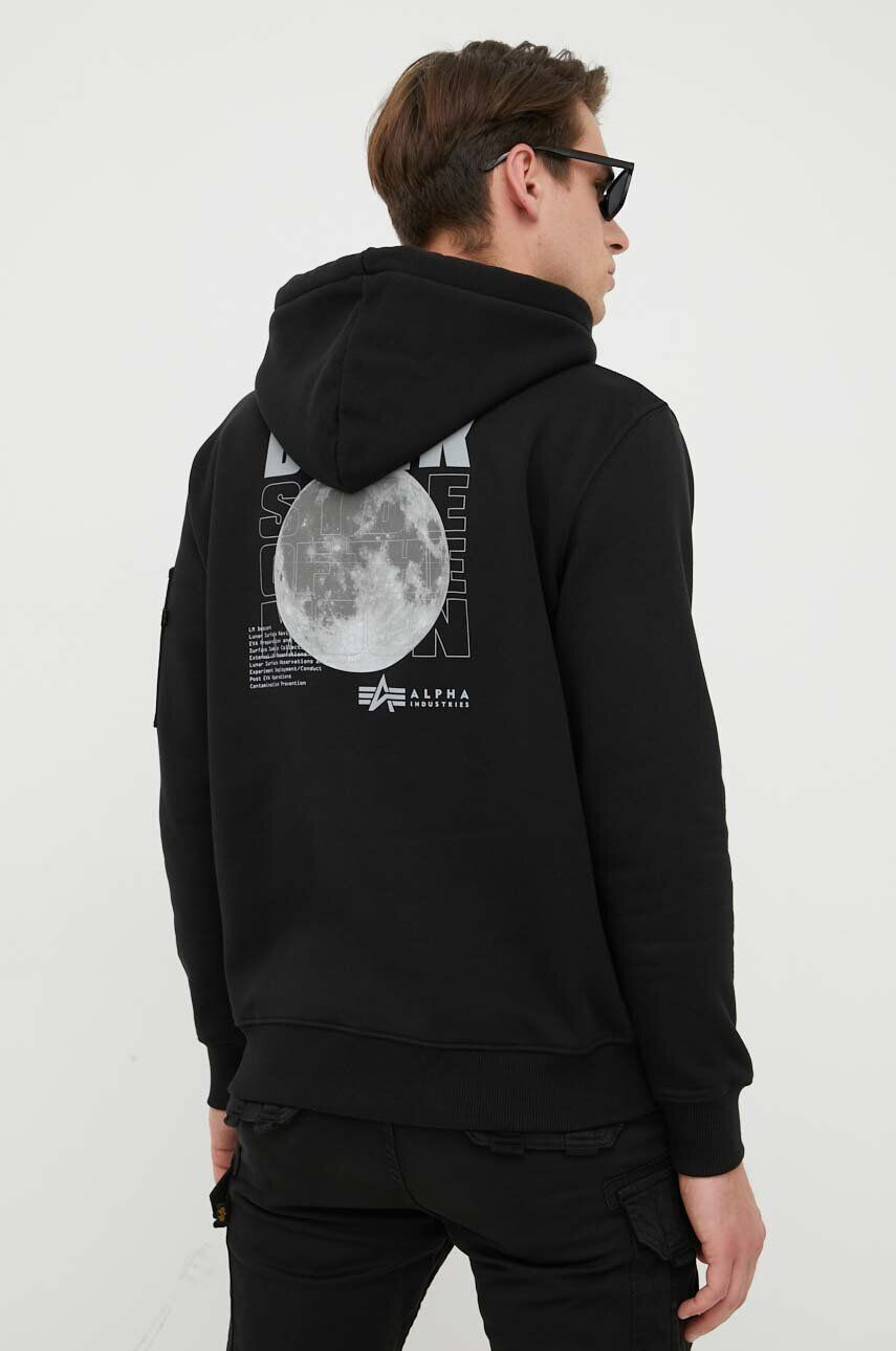 Alpha Industries bluză x Nasa Dark Side Hoody bărbați culoarea negru cu glugă cu imprimeu 108337.285 - Pled.ro