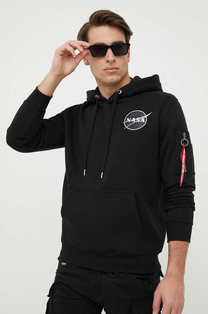 Alpha Industries bluză x Nasa Dark Side Hoody bărbați culoarea negru cu glugă cu imprimeu 108337.285 - Pled.ro